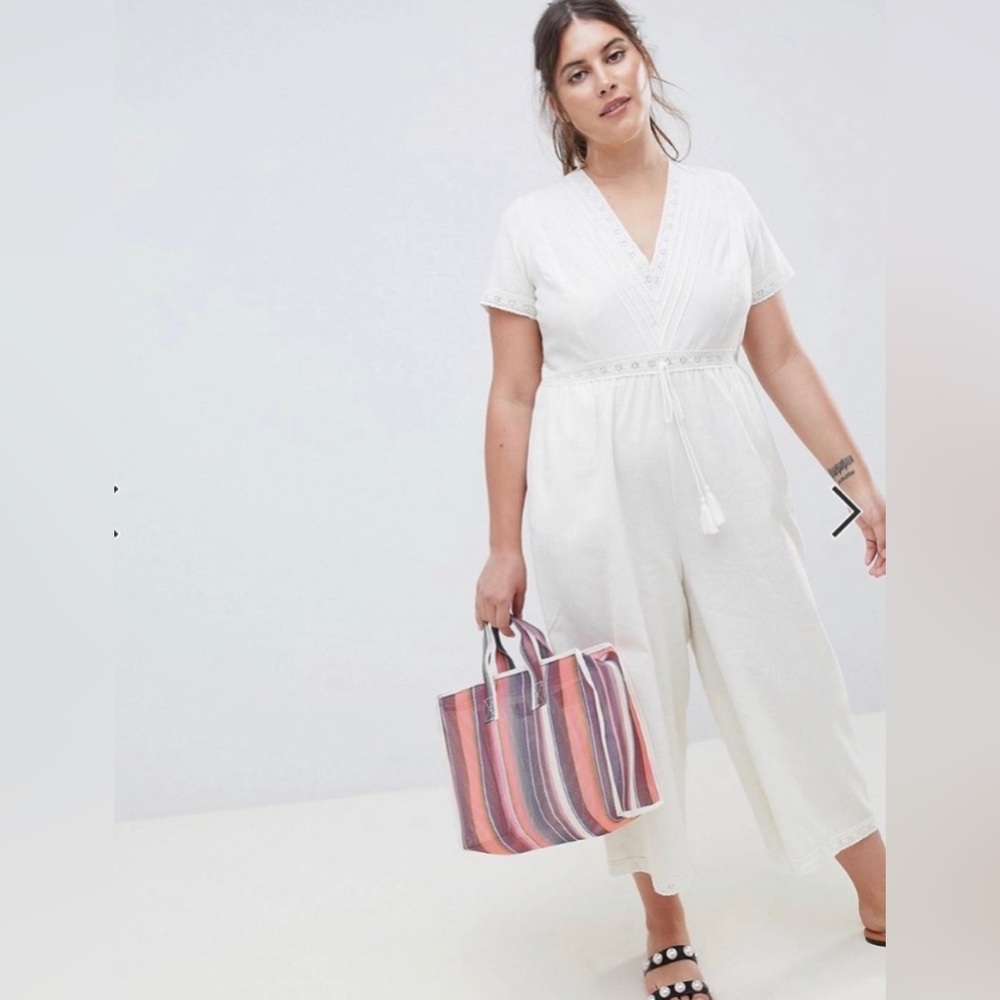 Asos Curve Cotton Embroidered
Jumpsuit With Tassel Trim